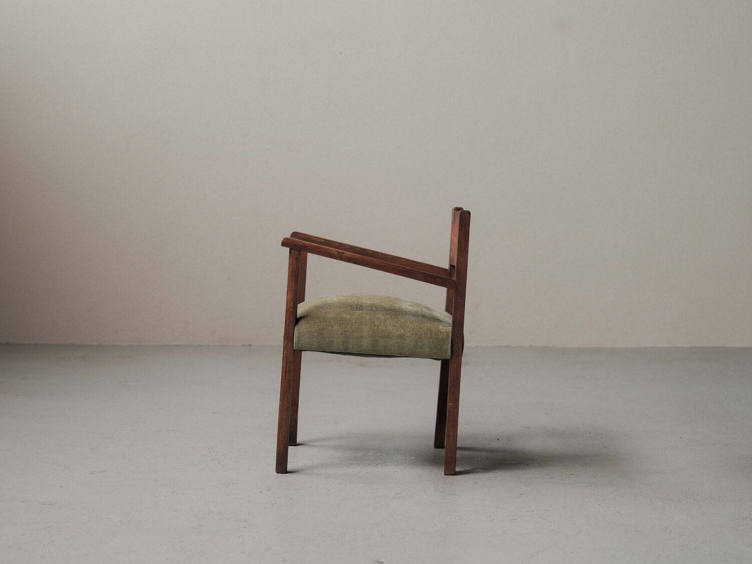French modernist armchair in wood and green velvet, 1950s