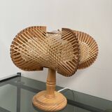 Table lamp in wood and Scandinavian rattan wire