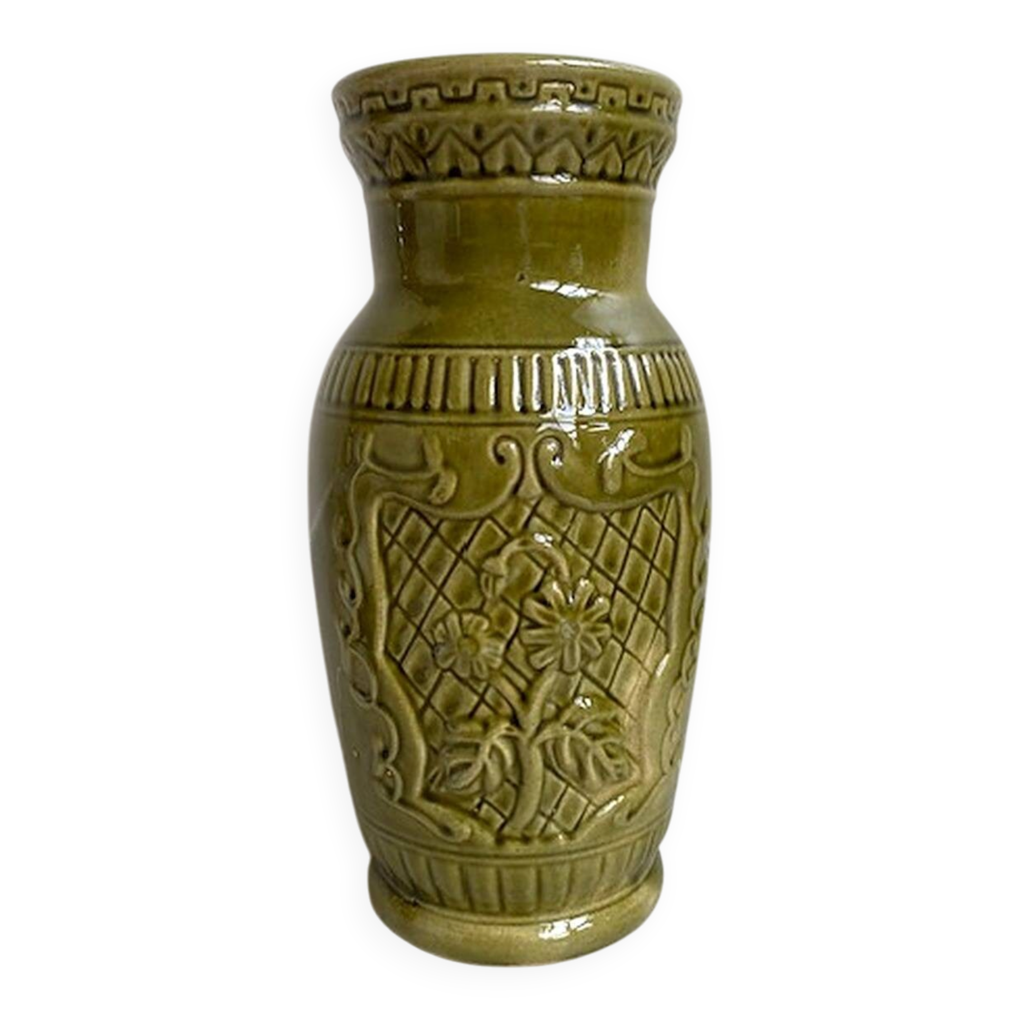 Vintage olive green glazed ceramic vase