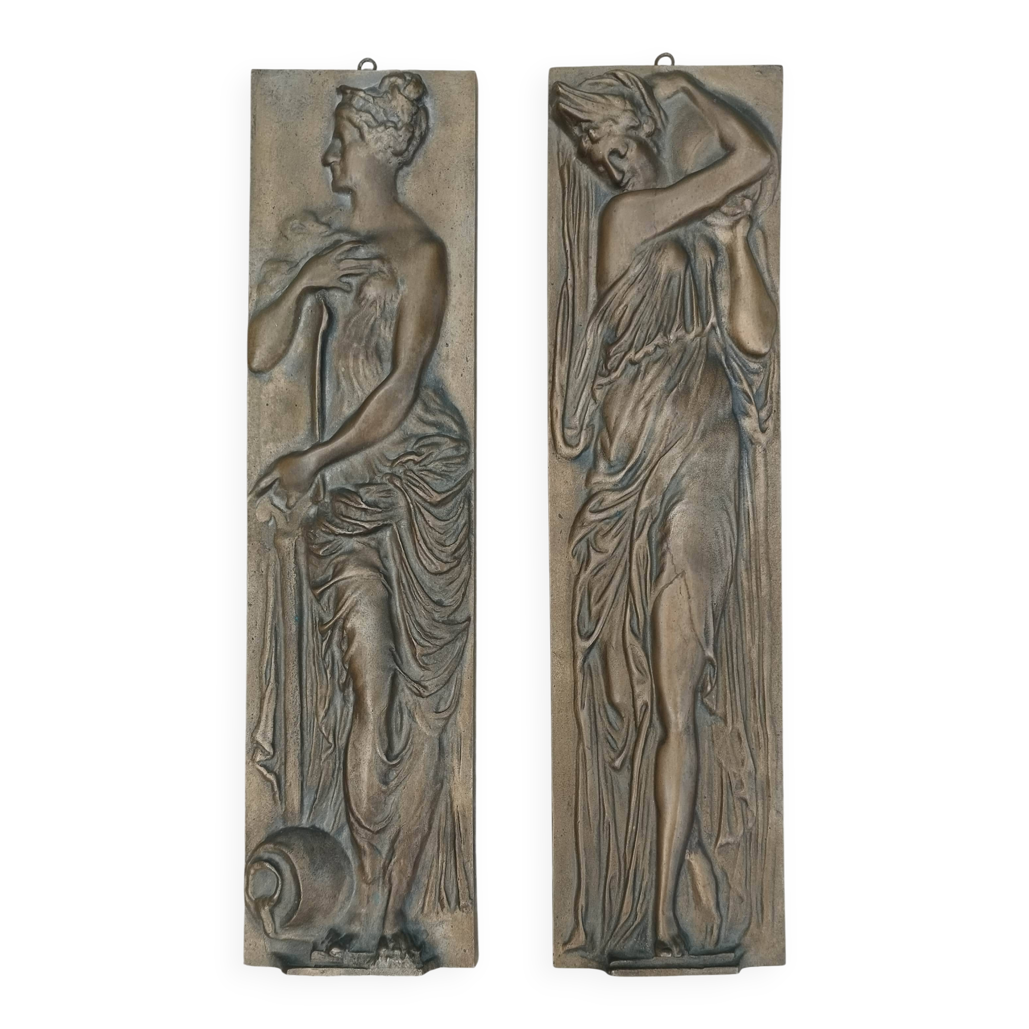 Pair of Art Nouveau bronze bas-reliefs. Wall sculpture - 43 cm x 11 cm