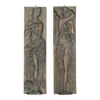 Pair of Art Nouveau bronze bas-reliefs. Wall sculpture - 43 cm x 11 cm