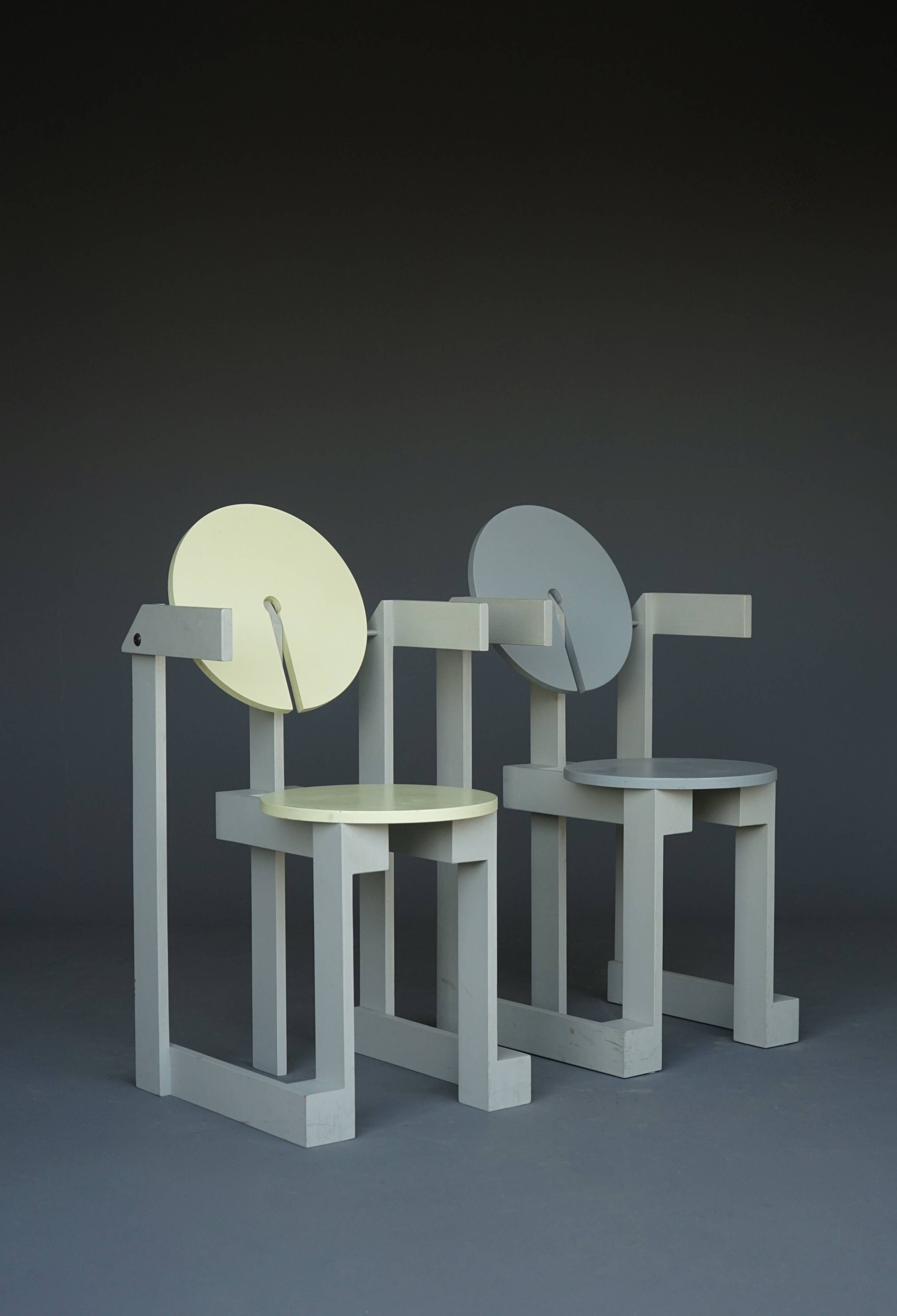Rare pair of 'Plakhout' Side Chairs by Henk Lampe. 1979