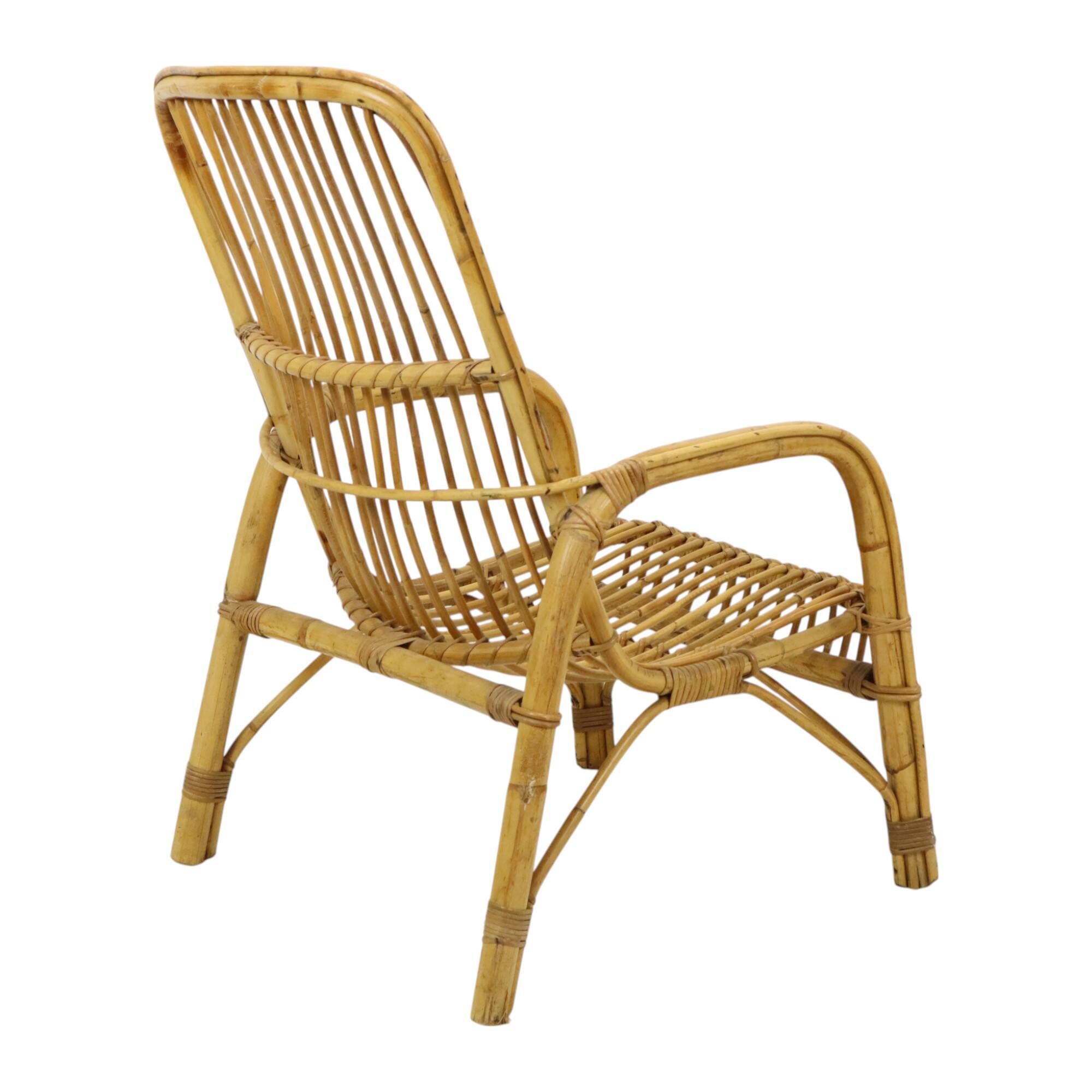 Italian rattan armchair, French Riviera style; Bohemian style side table