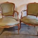 Pair of Louis XV style armchairs in cherry wood, upholstered in green velvet.