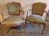 Pair of Louis XV style armchairs in cherry wood, upholstered in green velvet.