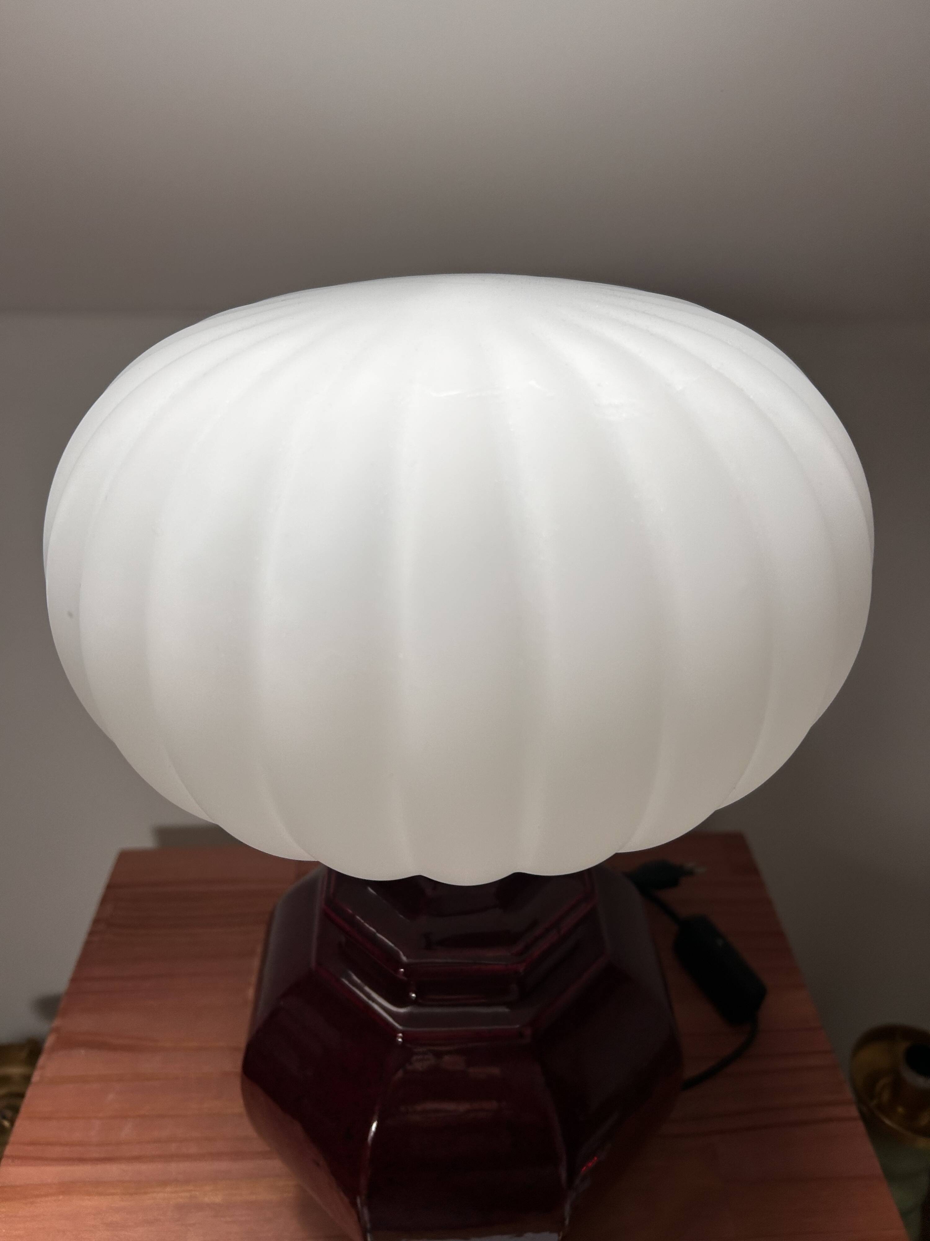 Vintage pleated opaline globe table lamp