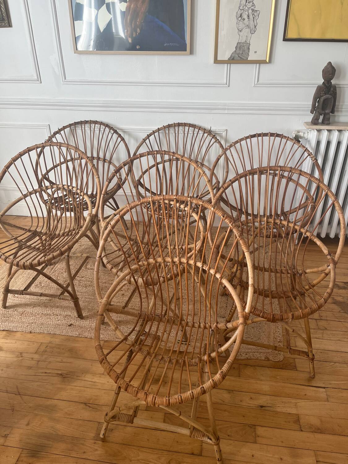 7 vintage rattan armchairs