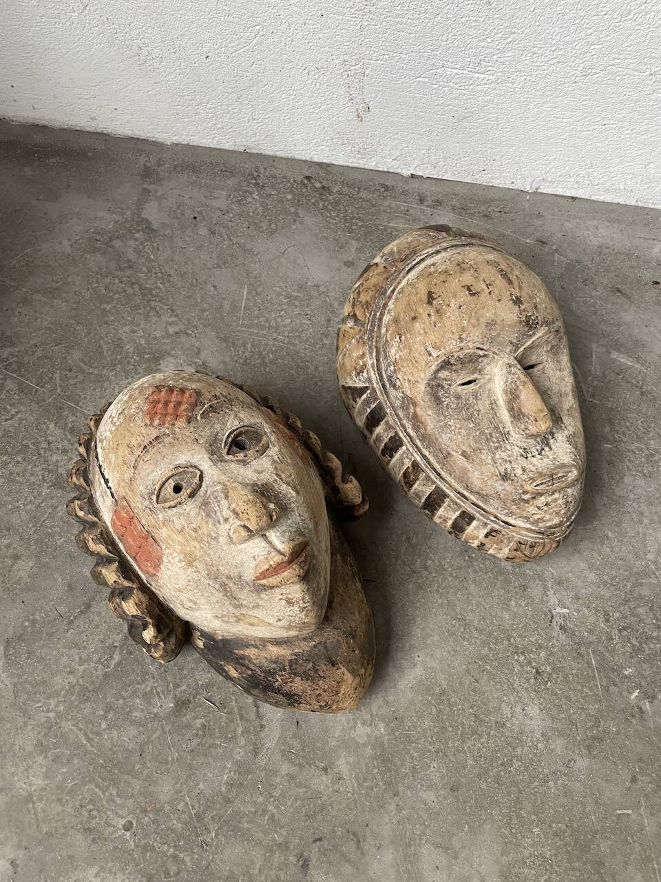 Pair of African Fang and Punu masks from Gabon