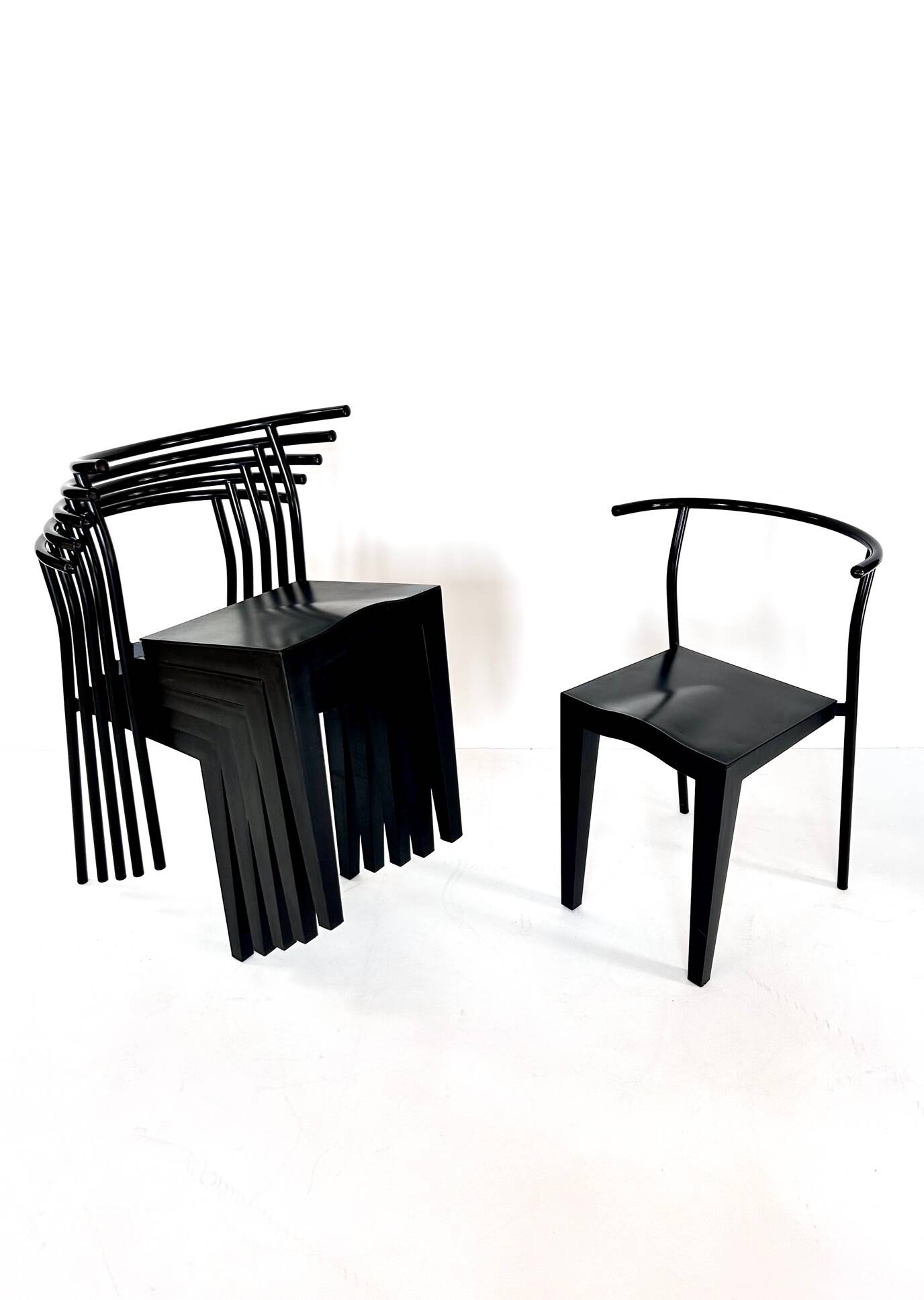 6 black Dr Glob chairs by Philippe Starck for Kartell. Italy 1988.
