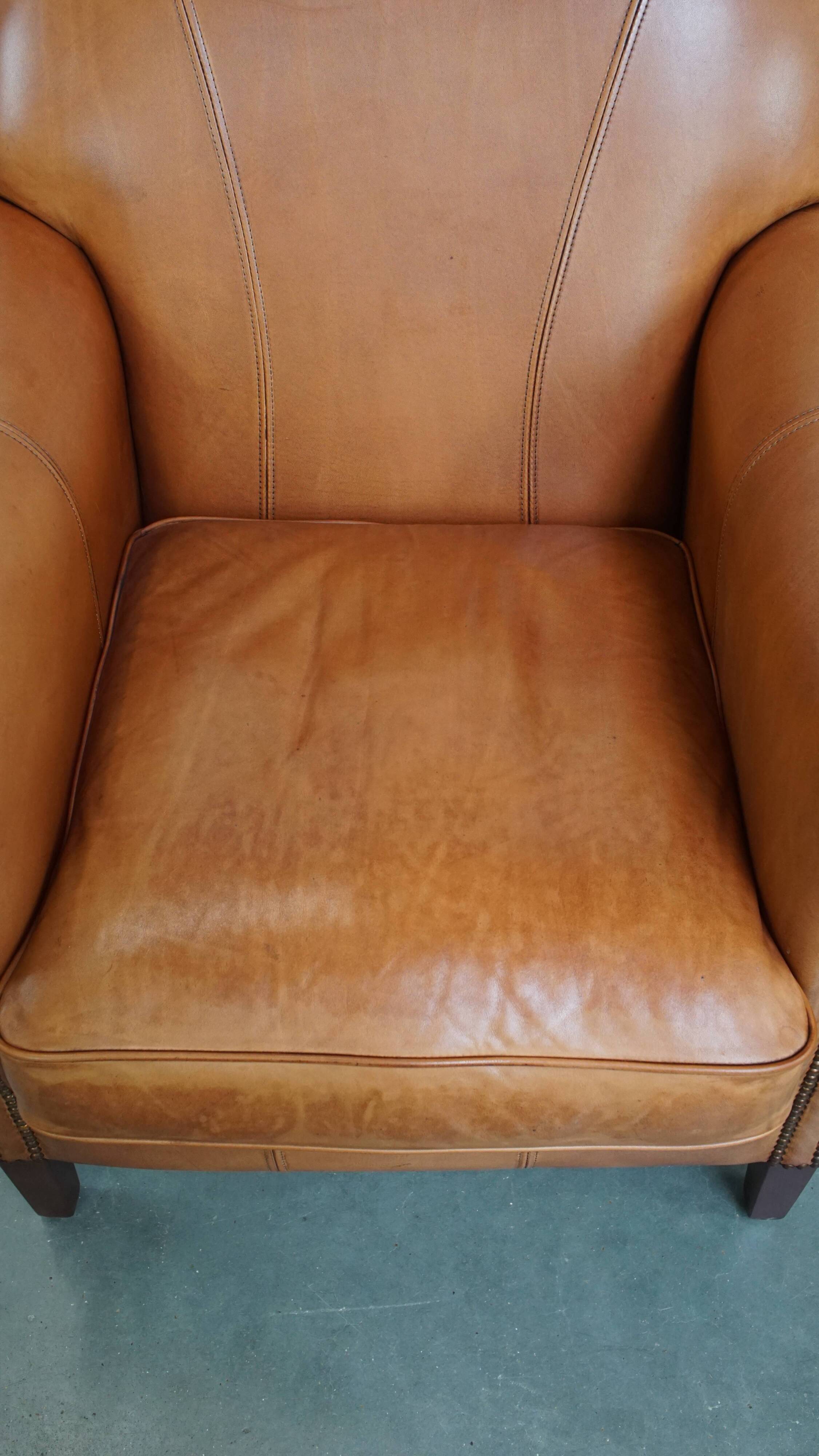 Cognac-Colored Armchair Made of Cowhide Leather