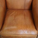 Cognac-Colored Armchair Made of Cowhide Leather