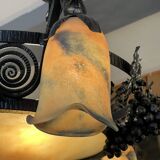 Imposing contemporary art deco style chandelier, glass paste and wrought iron