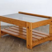 1970s pine and glass coffee table