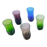 5 aperitif glasses, smoked glass, Portieux glassworks, 1970s