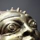 Small gilded bronze Oba mask from Bamoun, Cameroon, vintage Africa