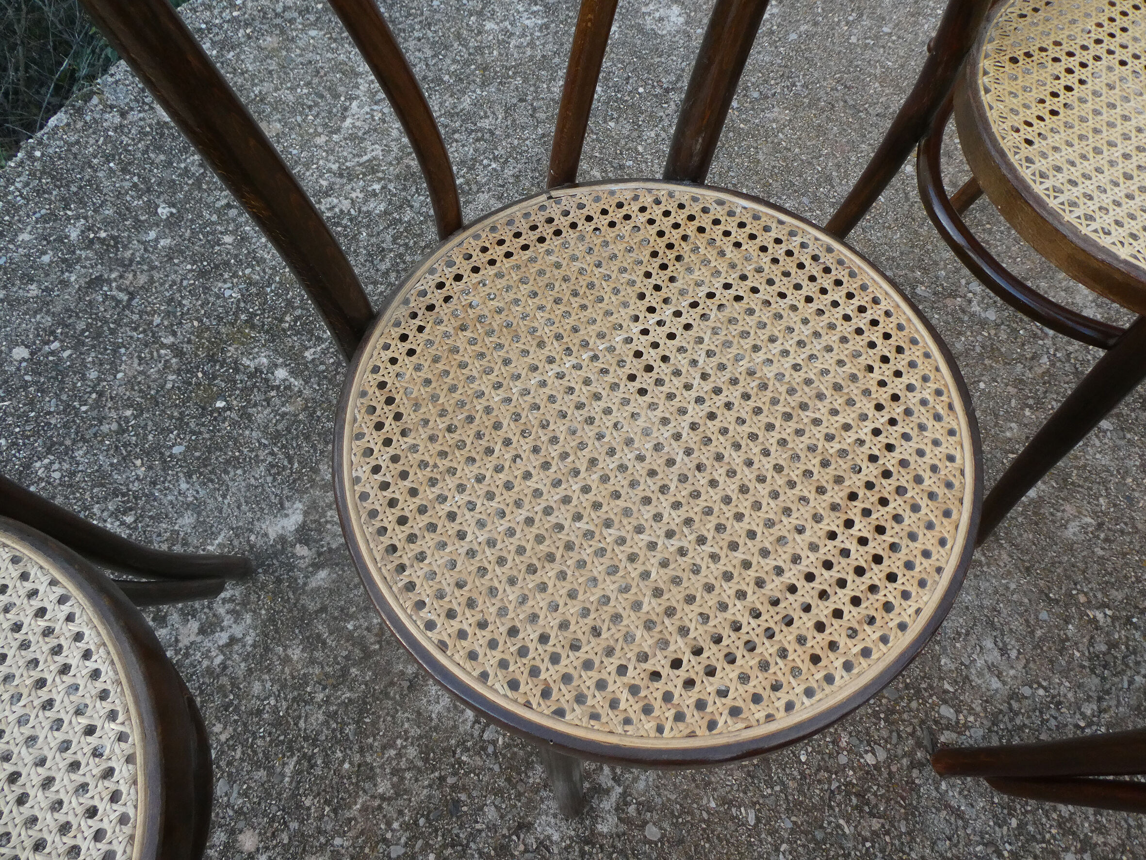 Set of 6 bistro chairs canned in curved wood N°18