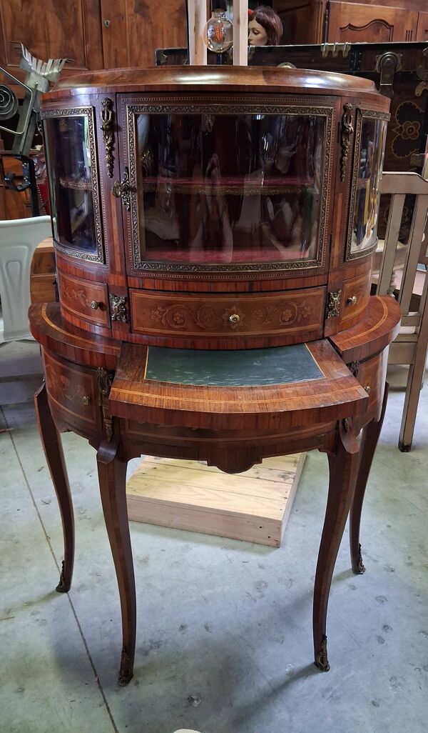 Bureau - Vitrine en bonheur du jour de style Louis XV en marqueterie