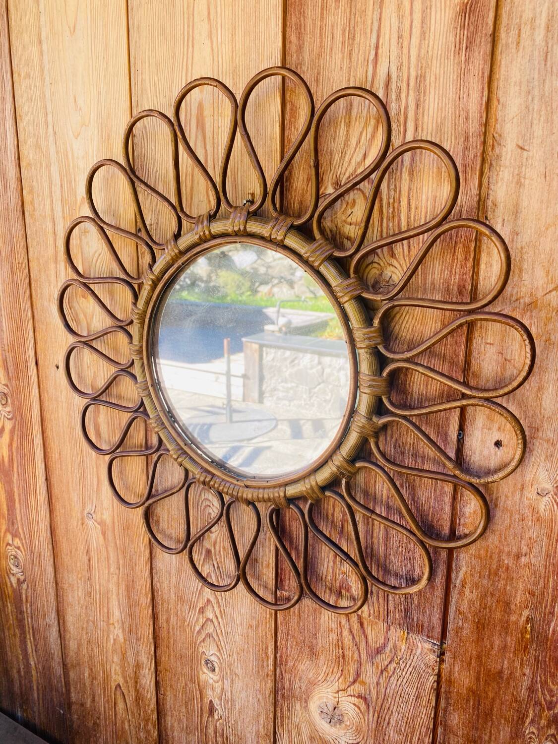 Vintage rattan flower sun mirror