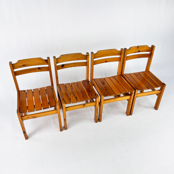 Set de 4 chaises vintage en pin France 1970s