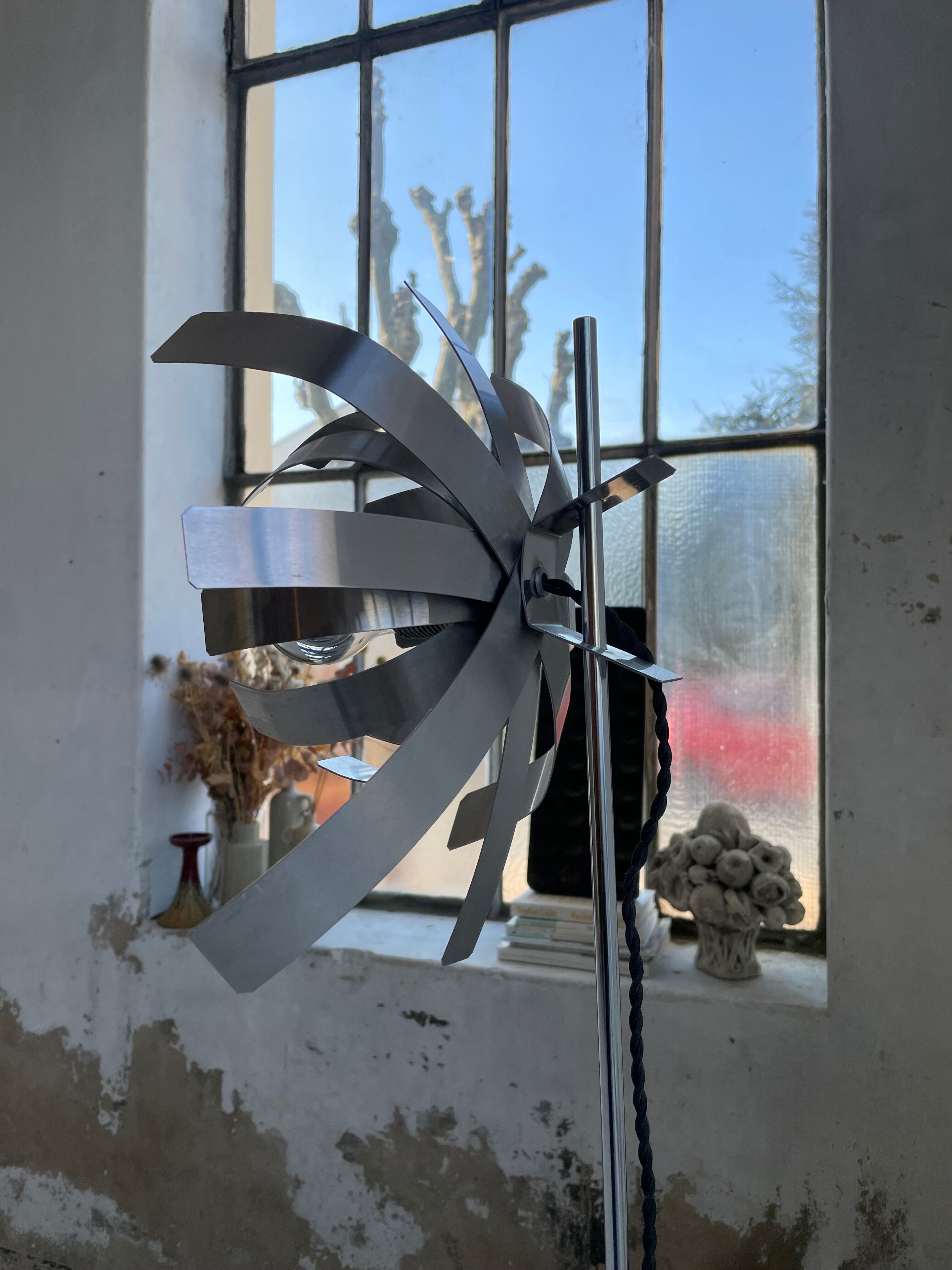 Floor lamp chrome 'flower' design Jacques Veyrat-Masson and Philippe Rogier, edited by Oxar