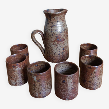 Orangeade service pitcher and 6 glasses in pyrite stoneware