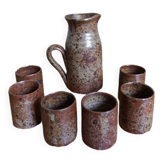 Orangeade service pitcher and 6 glasses in pyrite stoneware