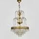 Chandelier, brass crown ceiling light, 5 floors, 3 lights, glass pendants. 60s