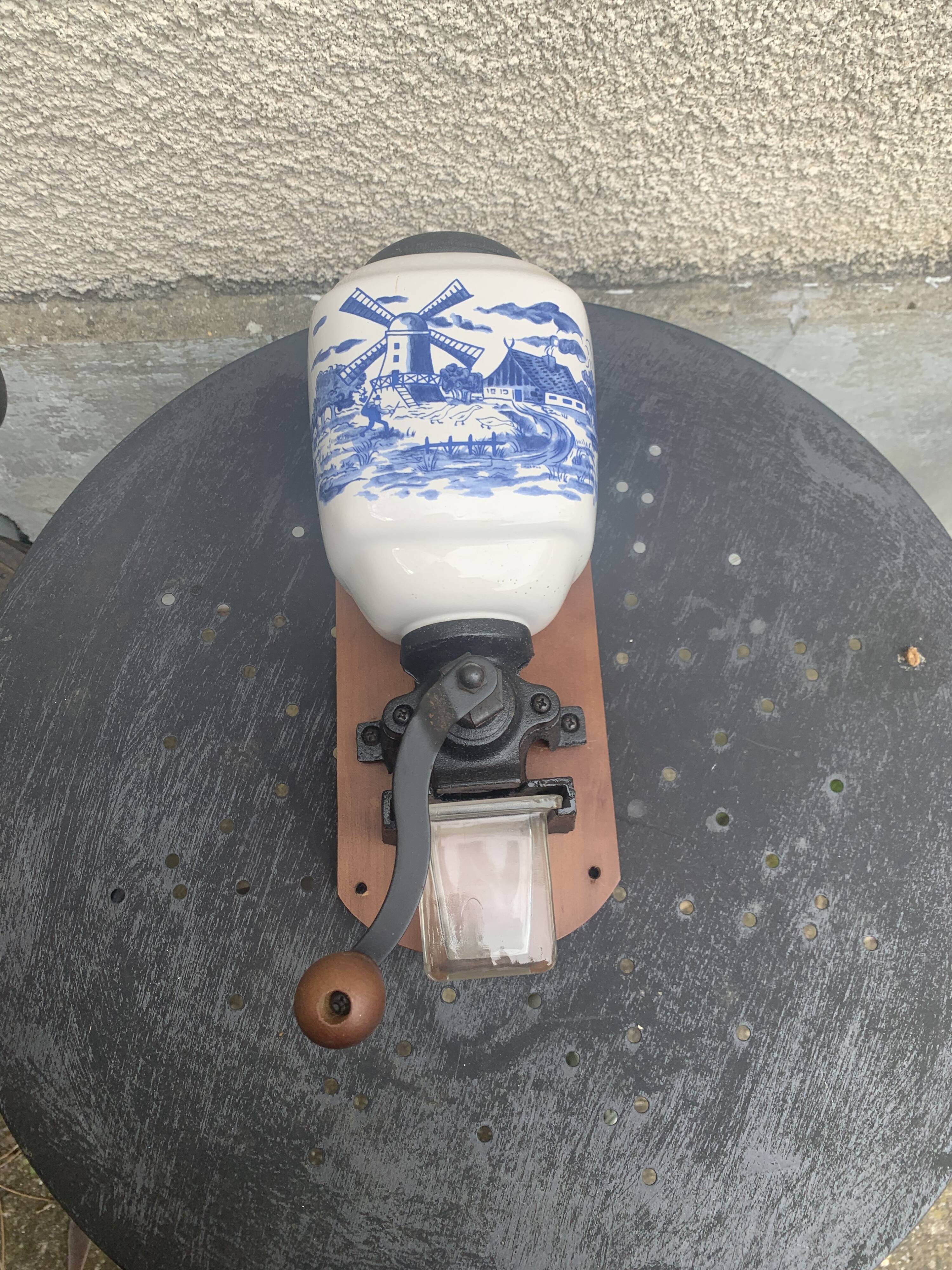 Wall-mounted coffee grinder complete vintage delft style mill décor