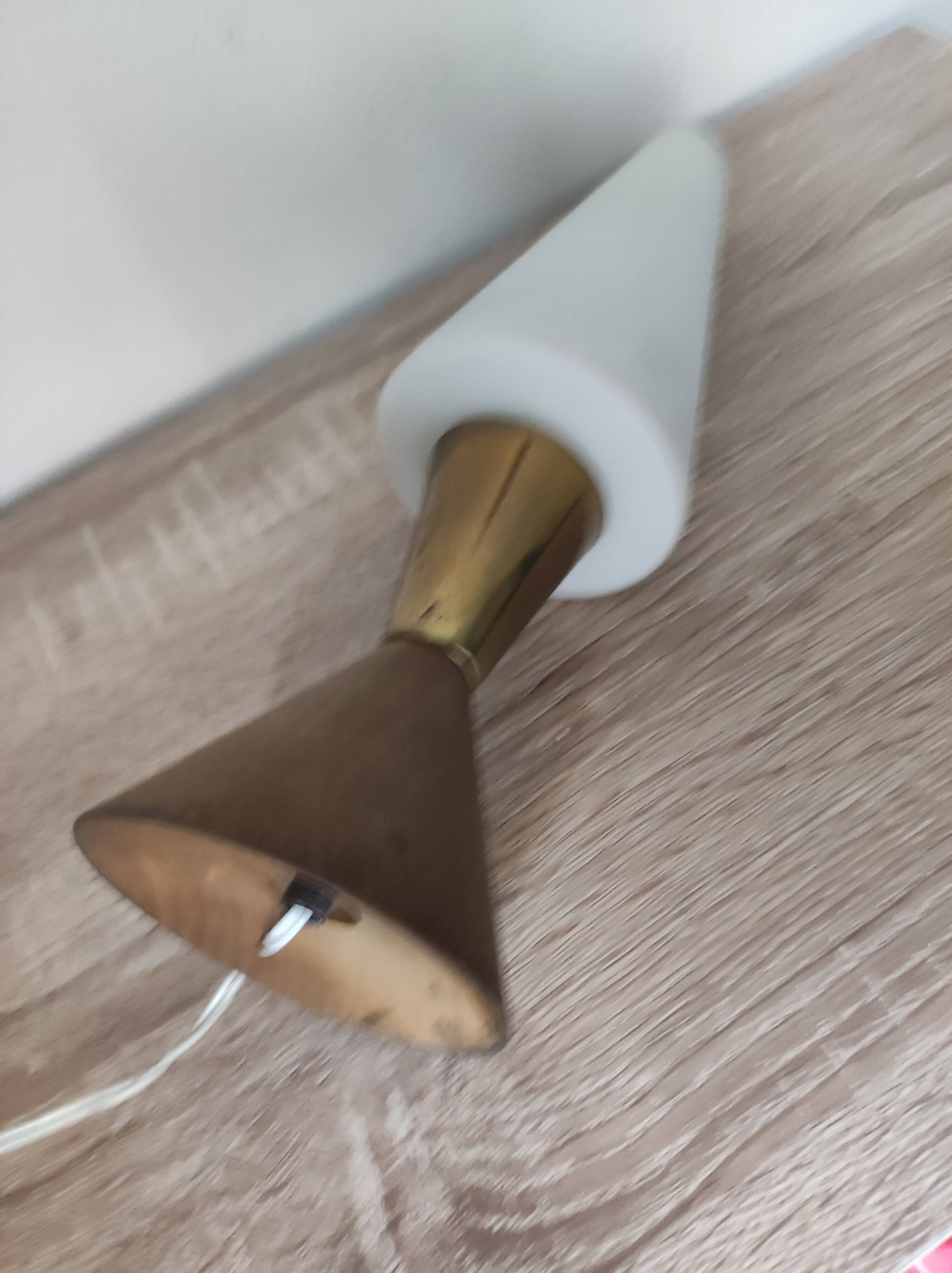 Night light diabolo teak brass opaline Philips Scandinavian design