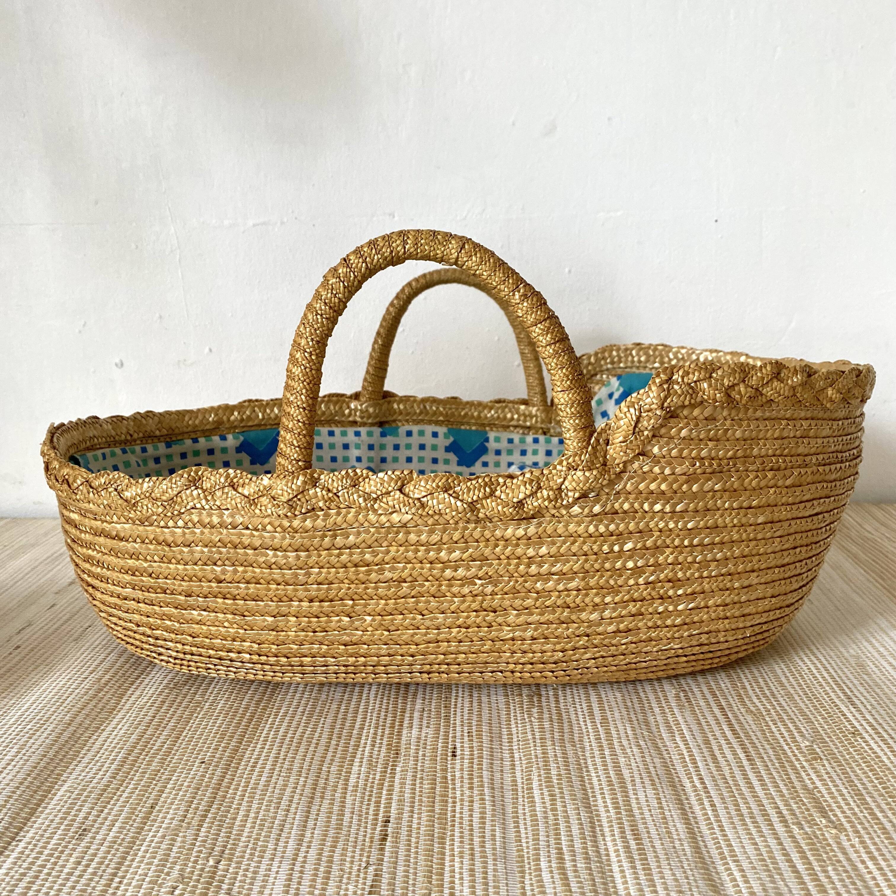 Vintage basket for straw doll and fabric