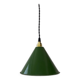 Old green enamelled conical industrial pendant light