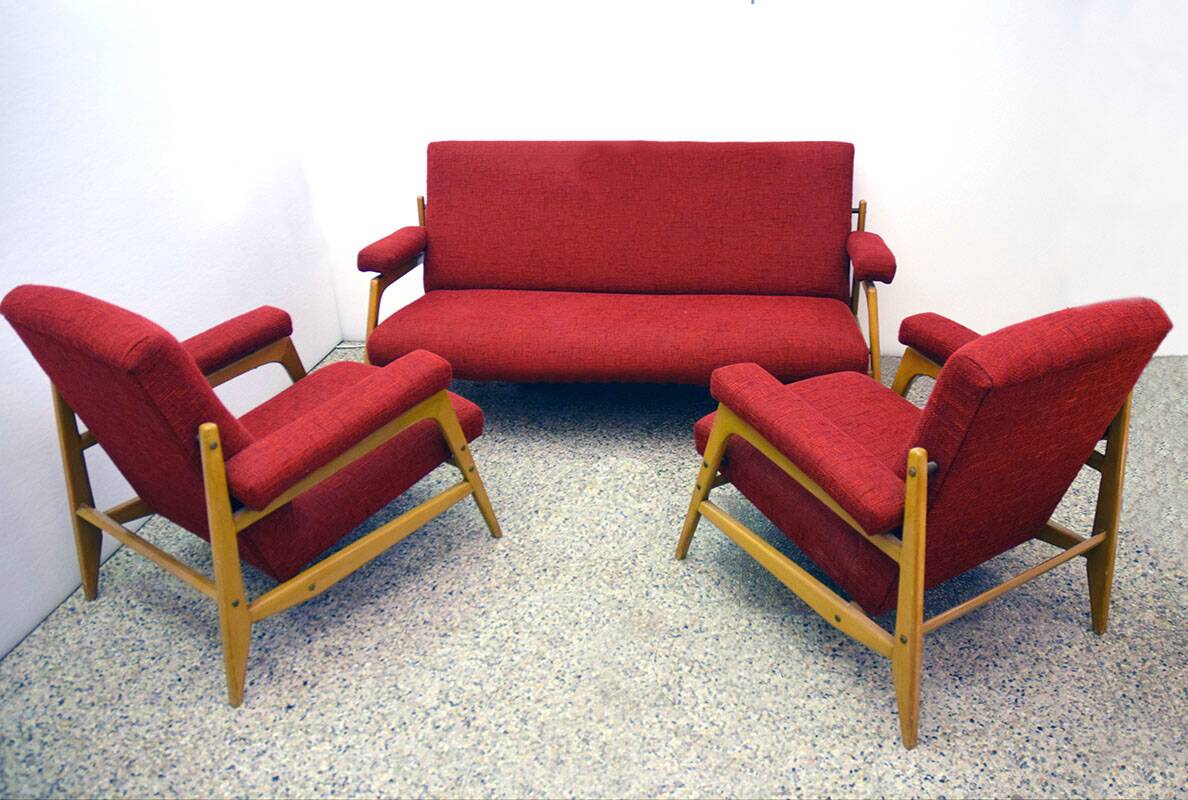 Scandinavian living room set with two armchairs and a sofa, 1960s