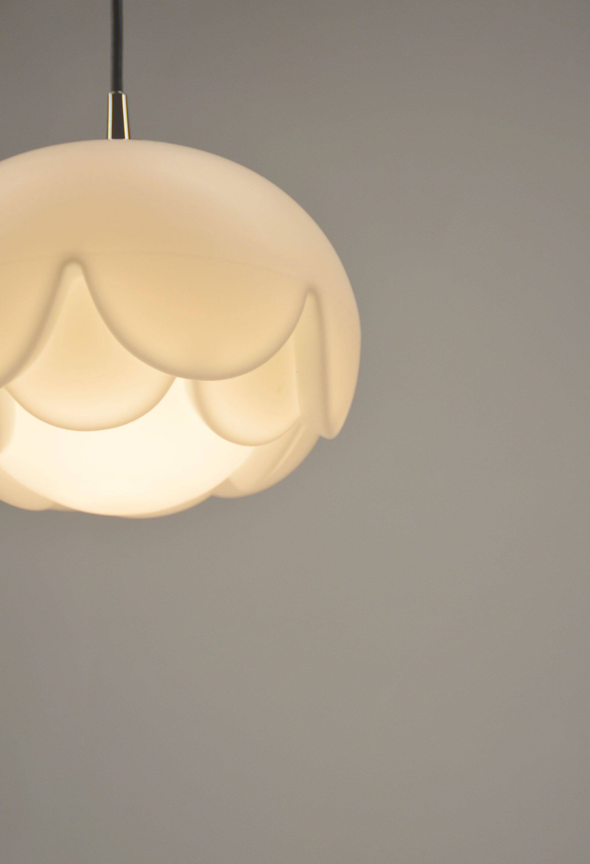 Artichoke pendant lamp in opal glass by Peill & Putzler, 1974