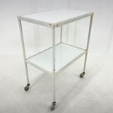 1950's hospital table, trolley on wheels with opaxite glass