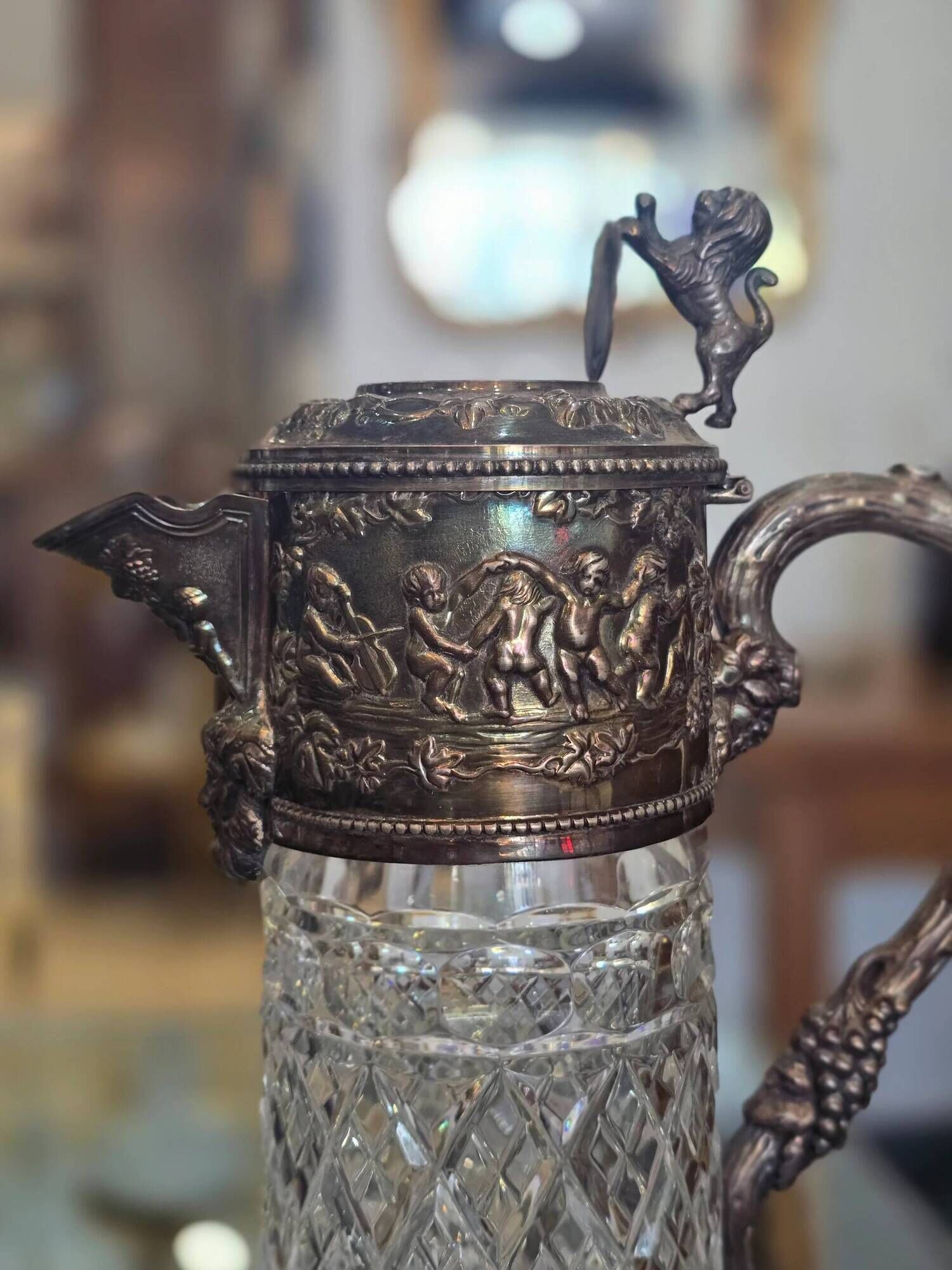 Important cut crystal wine carafe and solid silver 925/1000, Topázio house.