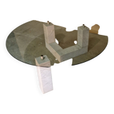 Post modern Carrara marble coffee table with glass top, Italy 1980s