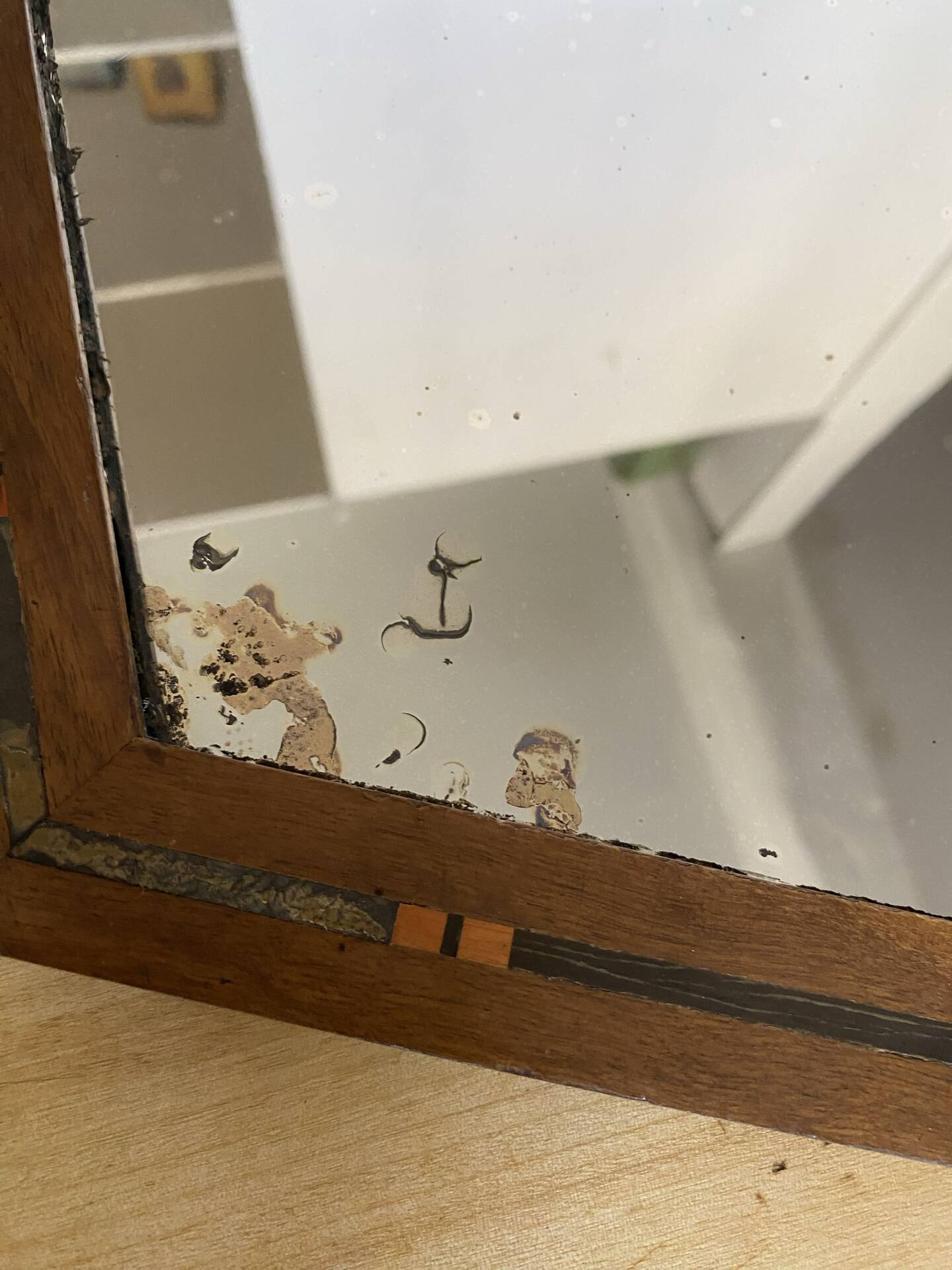 Miroir Art déco vintage bois marqueté
