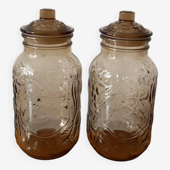 Fidenza italian amber glass jar duo