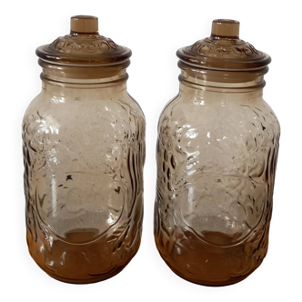 Fidenza italian amber glass jar duo