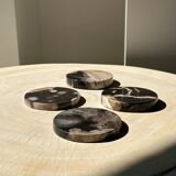 Set of 4 fossilized wooden coasters
