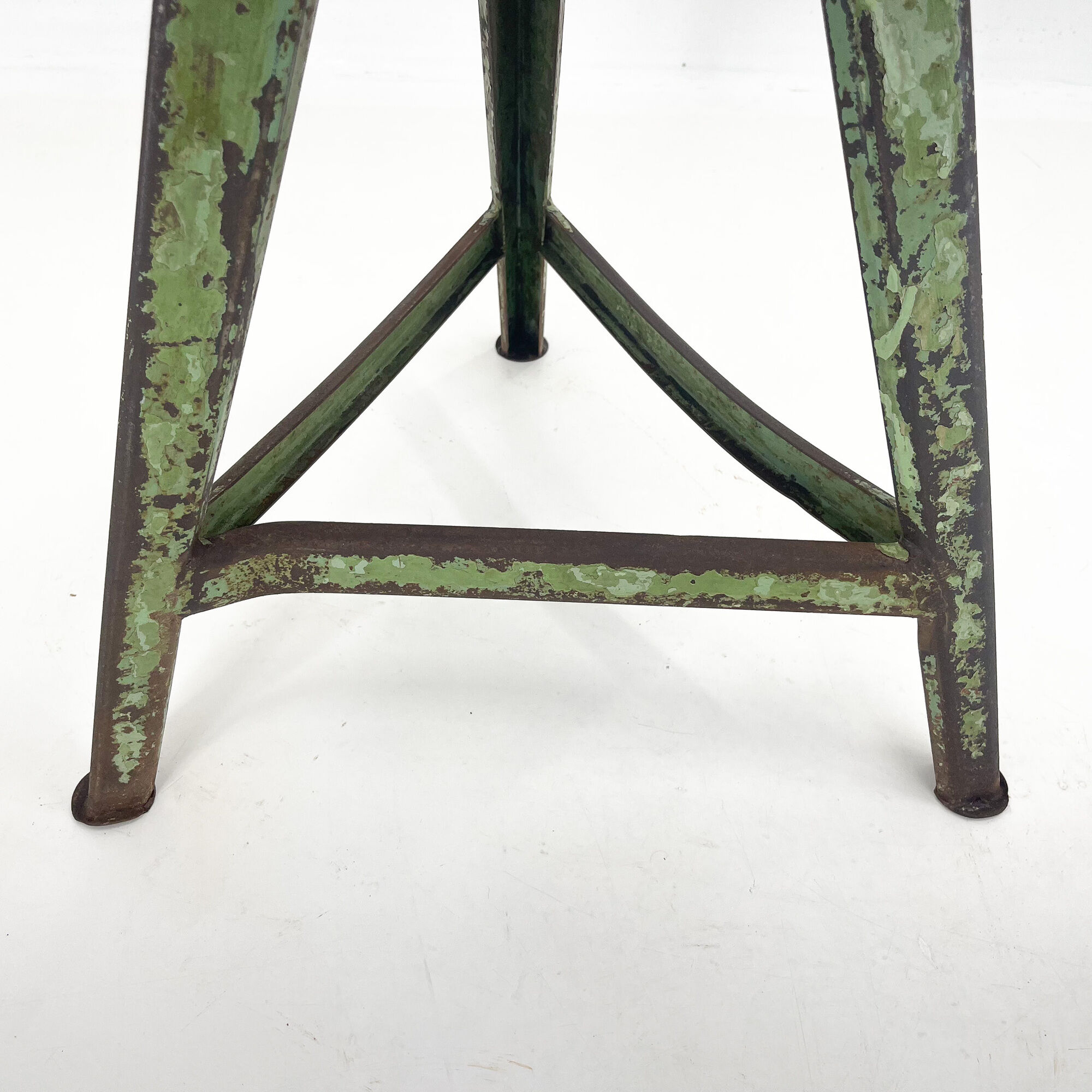 Vintage Industrial Steel & Wood Tripod Stool with Original Patina, 1950's