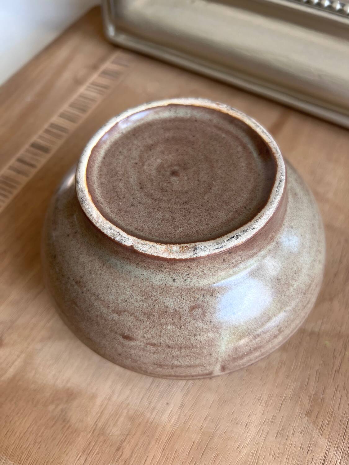 Vintage flower pot in perforated handcrafted stoneware, flattened round shape, p