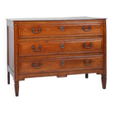 Commode rustique française en chêne massif à 3 tiroirs, vers 1850