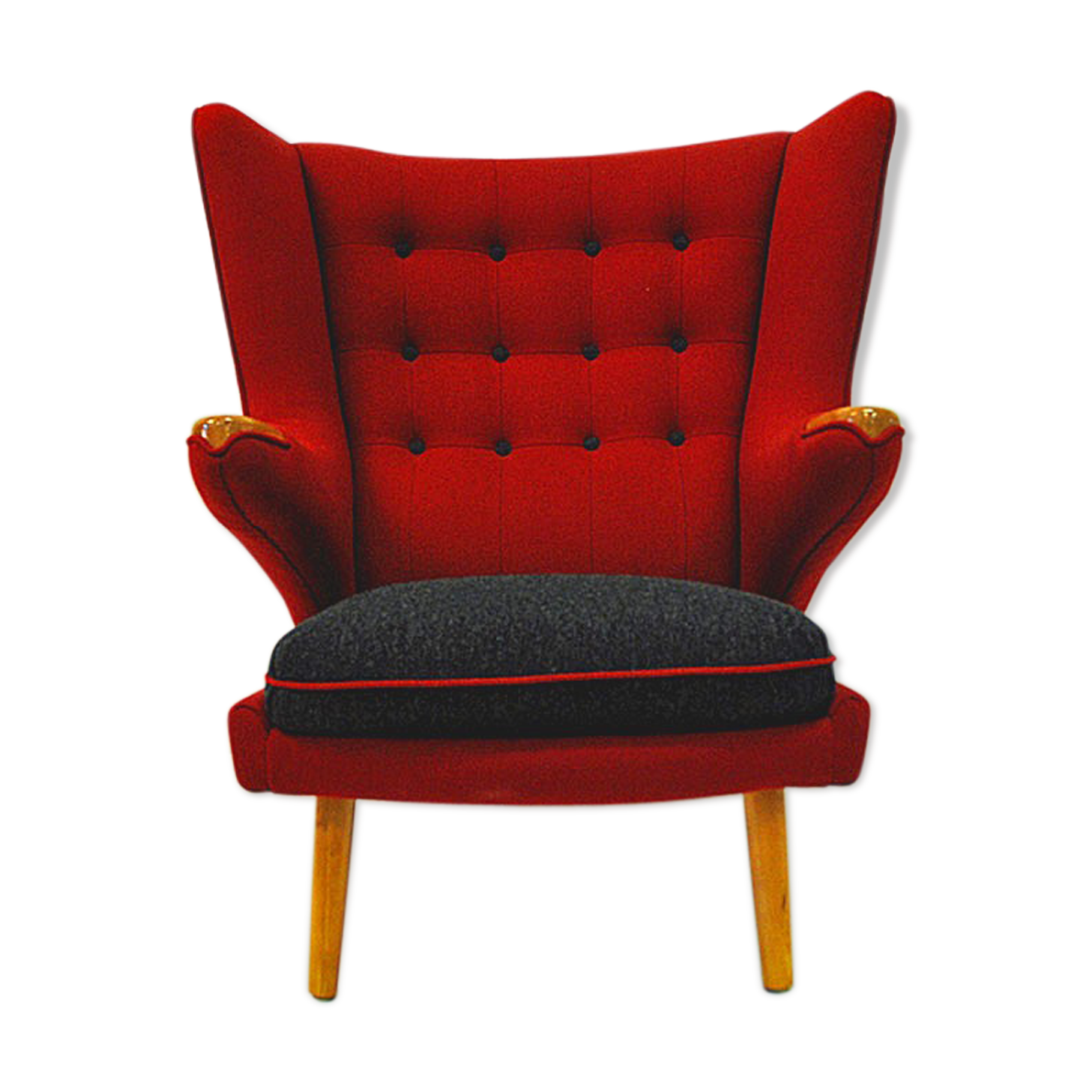 Red and massive Wingback armchair from around 1950`s, Scandinavian