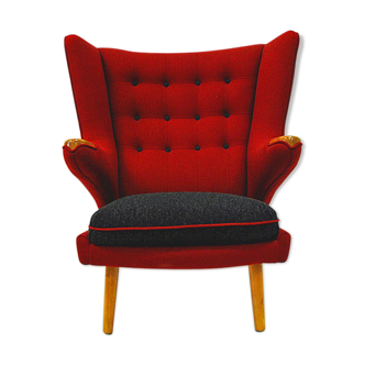 Red and massive Wingback armchair from around 1950`s, Scandinavian