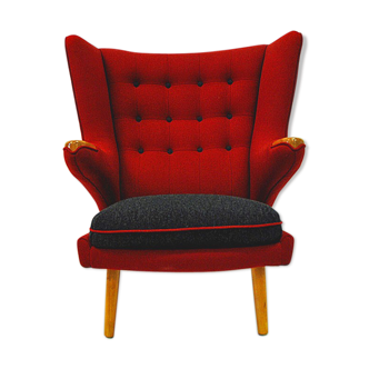 Fauteuil Wingback rouge et massif des années 1950 scandinave