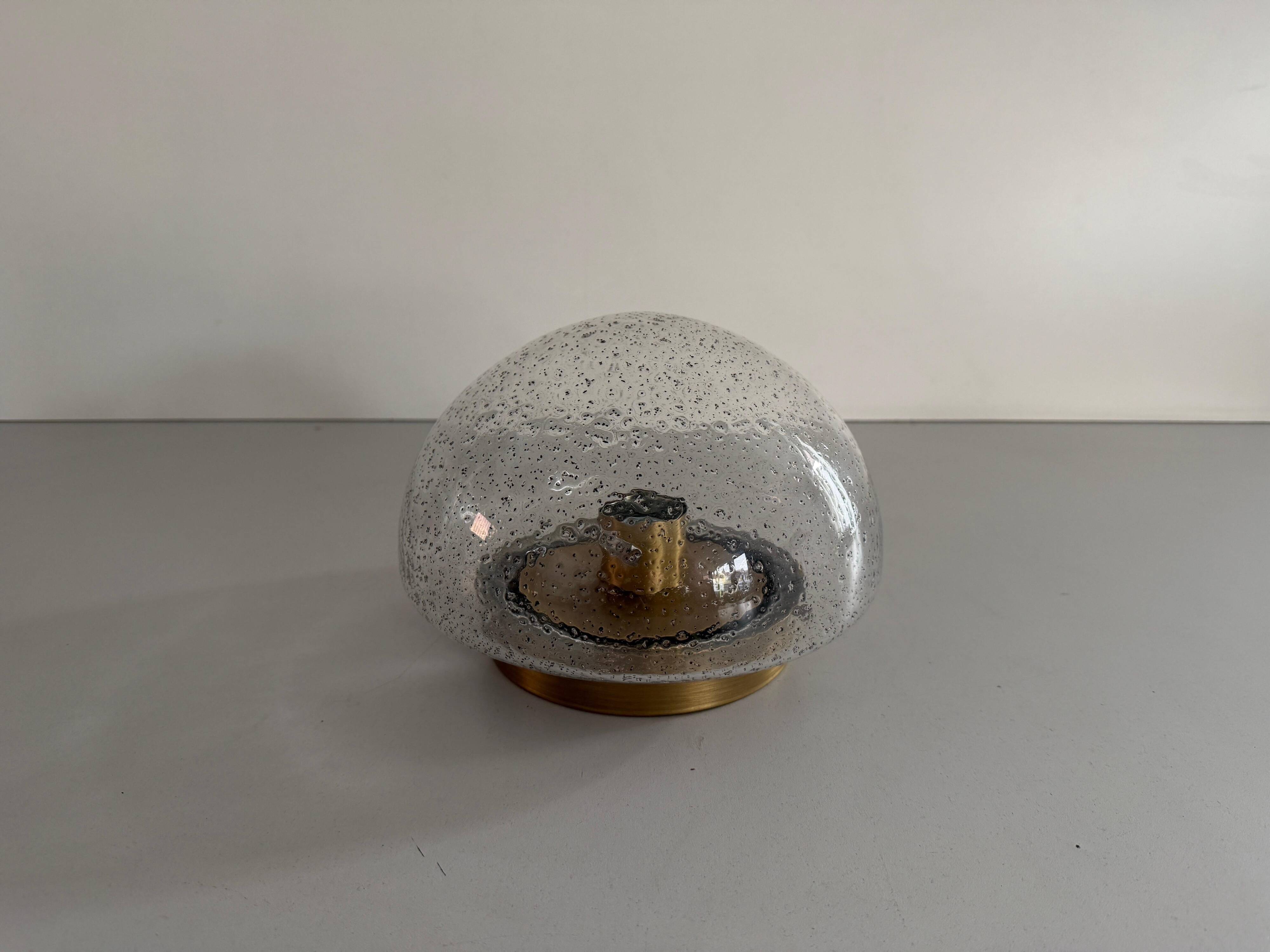 Flush glass shade with bubble texture and brass base by Hillebrand, 1960s, Germany.