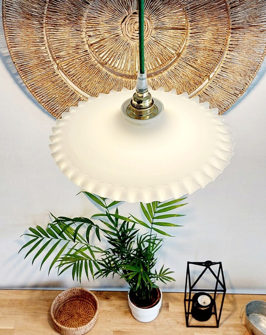 Vintage white opaline pendant lamp