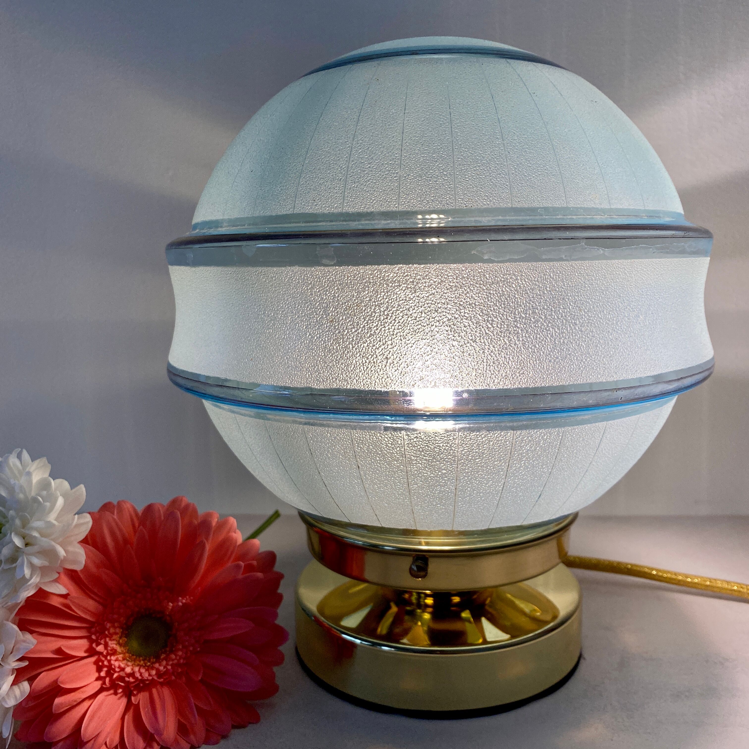 Vintage globe table lamp in blue frosted glass