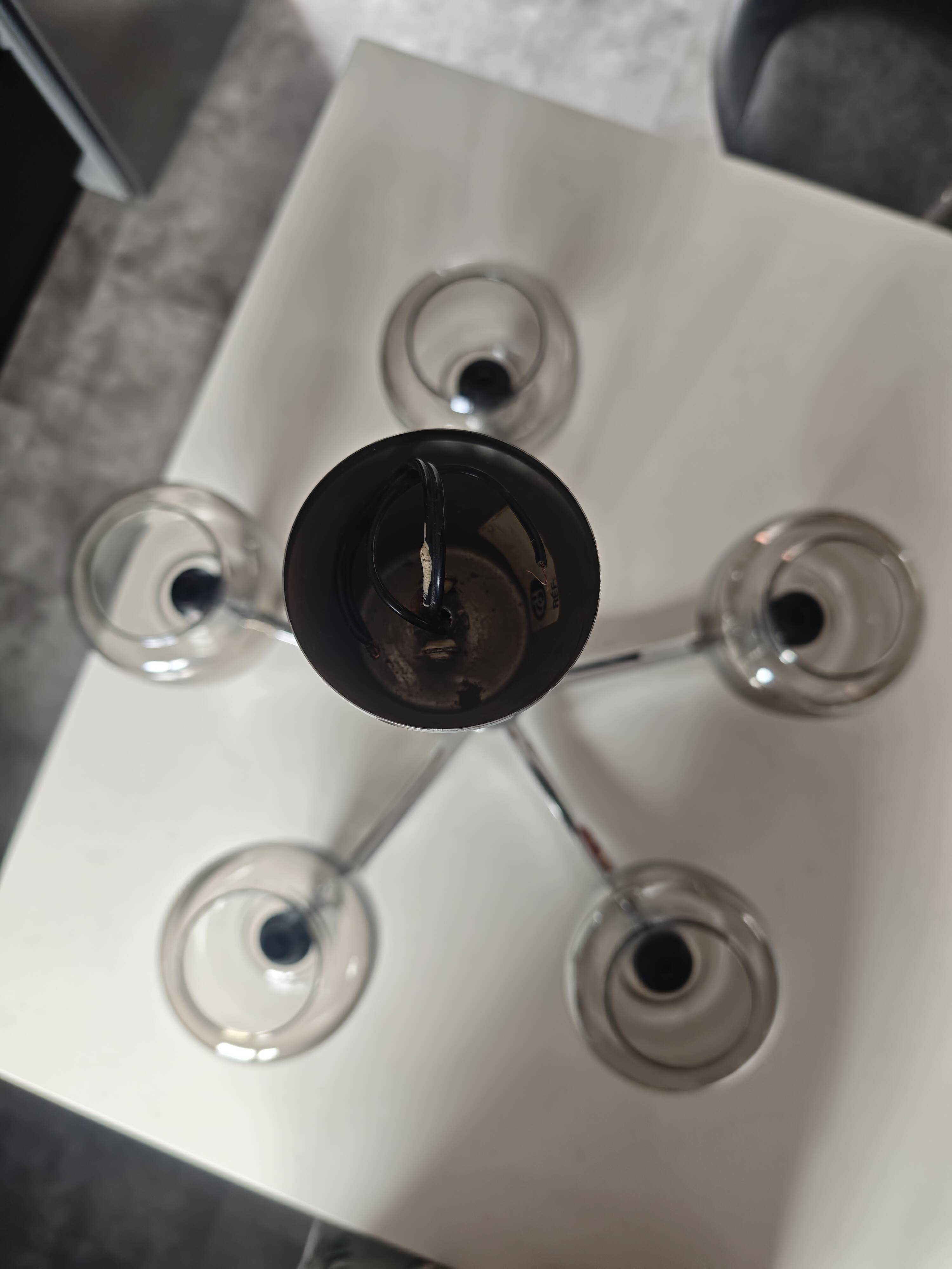 Chrome and Smoked Glass Lustre D&H – Vintage 1970 Space Age Design – Brand New Condition